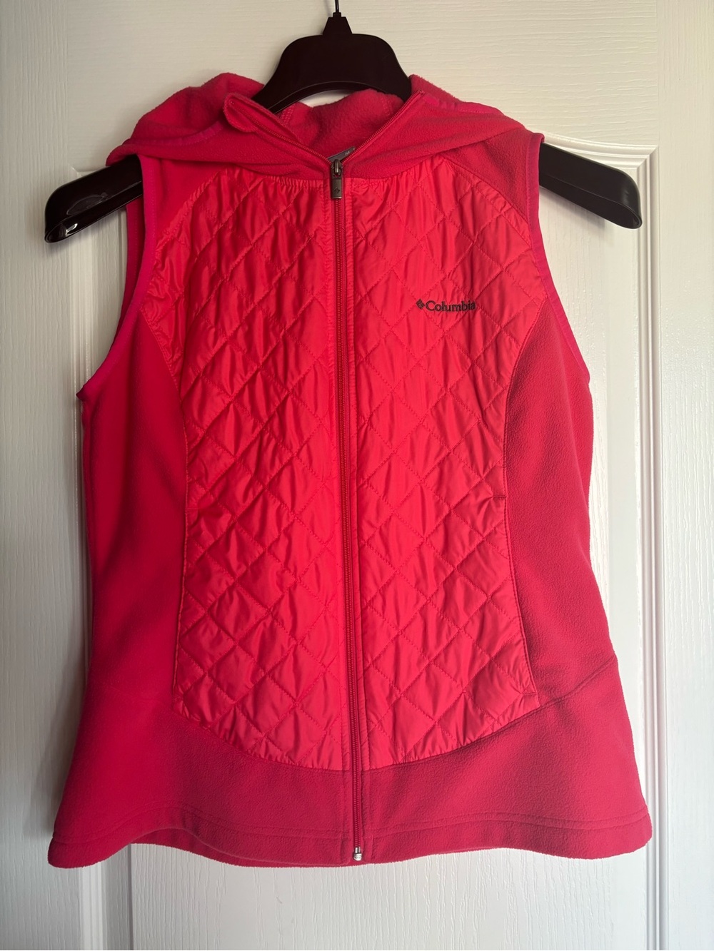 Columbia Vest Womens Medium Pink Warmer Day Hooded Quilted Full Zip Thermal Coil